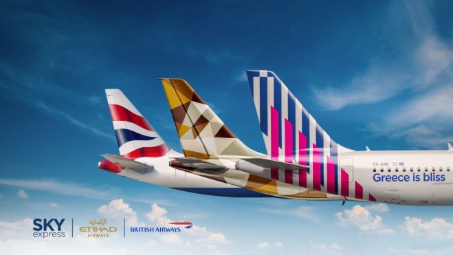 SKY express: στρατηγική συνεργασία με τις κορυφαίες αεροπορικές εταιρείες British Airways  και Etihad Airways