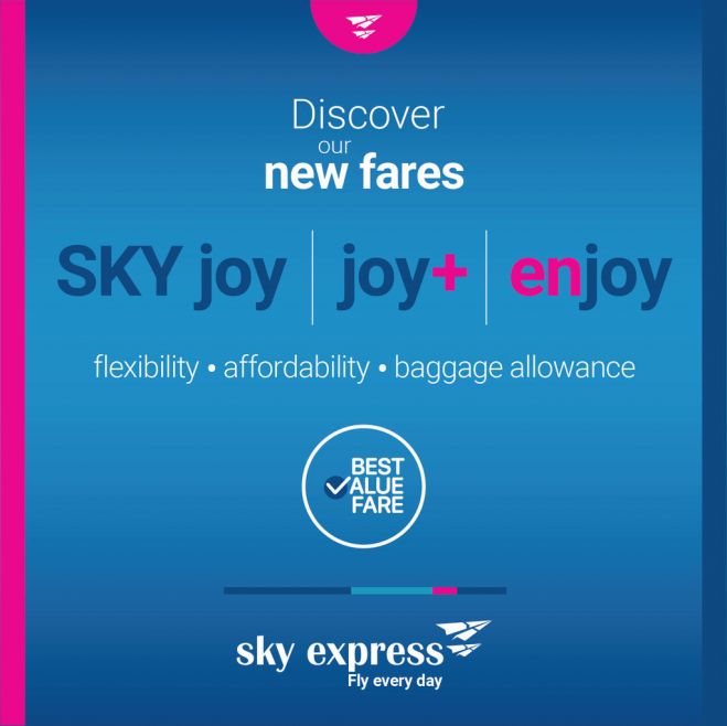 Η SKY express αλλάζει τα δεδομένα ξανά! Διάλεξε εσύ ναύλο, υπηρεσίες και ανέσεις και ταξίδεψε όπως σου αξίζει.